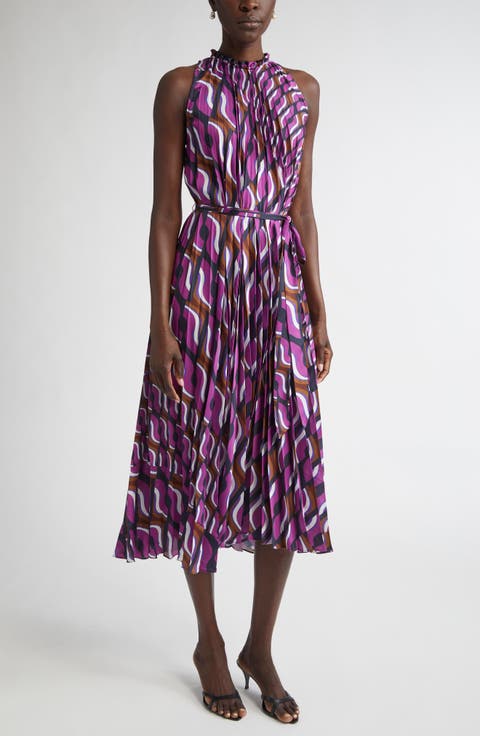 '70s Block Print Pleated Dress