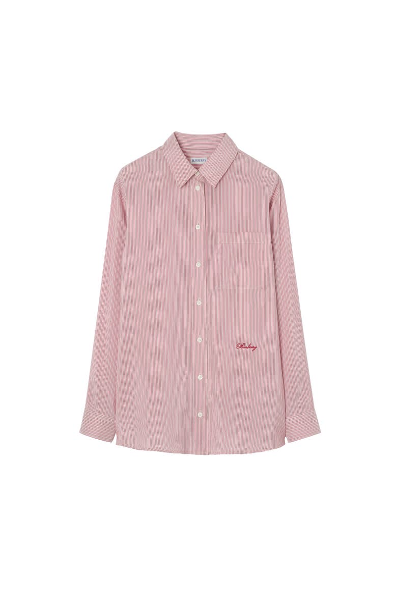 Relaxed Fit Striped Silk Shirt, Alternate, color, Chalk white/rhubarb pink