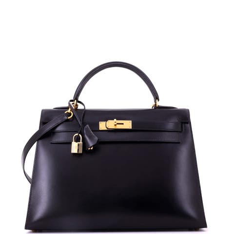 Kelly Handbag Black Box Calf with Gold Hardware 32