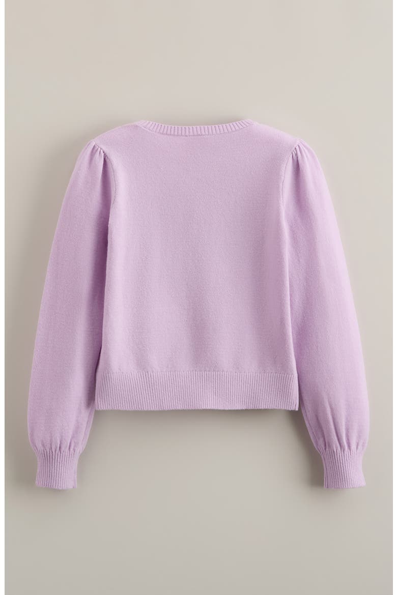 Kids' Icon Intarsia Puff Shoulder Cotton Blend Sweater, Alternate, color, PURPLE BLOOM FLOWERS