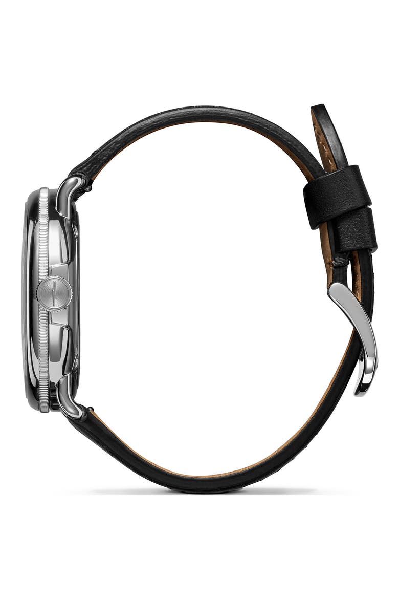 The Canfield Leather Strap Watch, 43mm, Alternate, color, BLACK/ SILVER