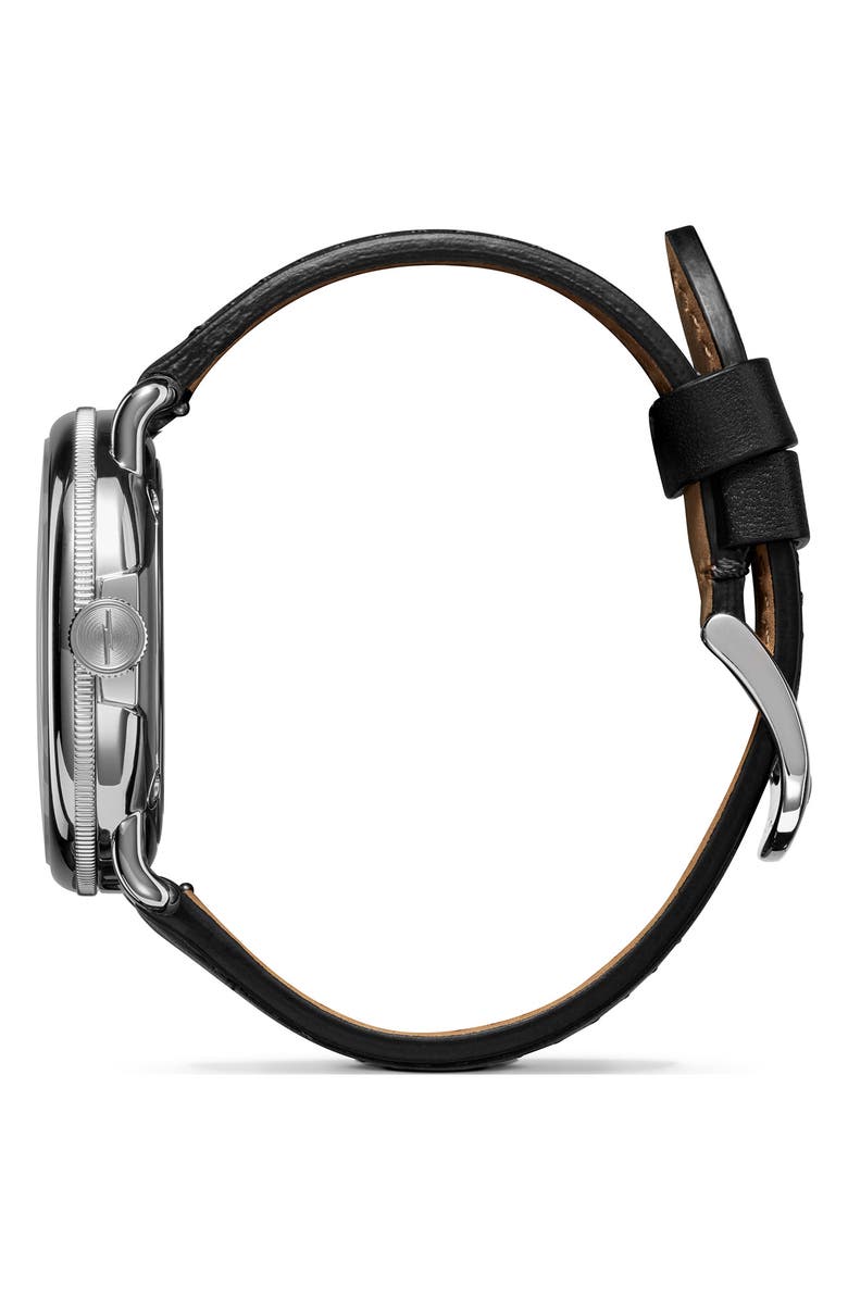 Shinola The Canfield Leather Strap Watch, 43mm, Alternate, color, Black/ Silver