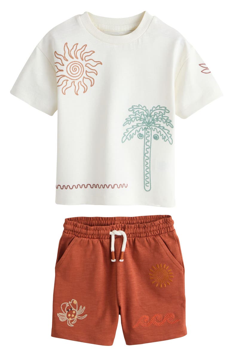 NEXT Kids' Embroidered T-Shirt & Shorts Set, Main, color, Neutral