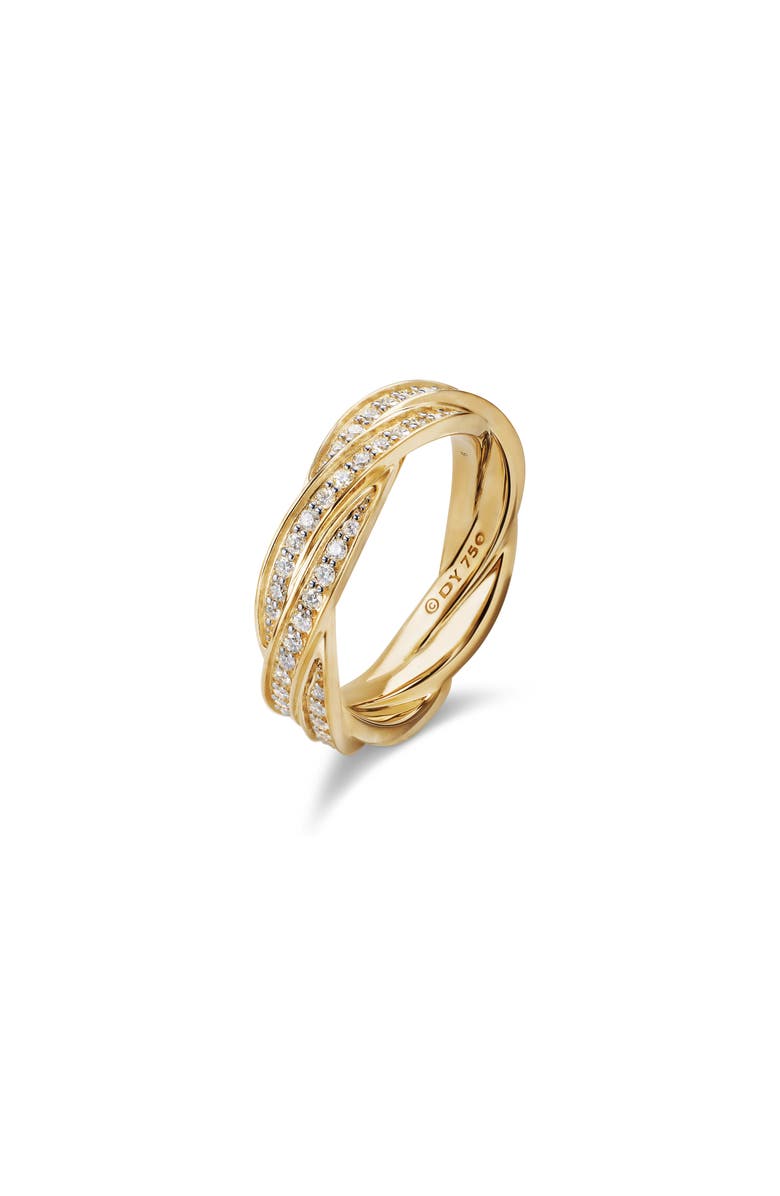 David Yurman Men's Twisted Cable Band Ring in 18K Yellow Gold with Pavé Diamonds, Alternate, color,
