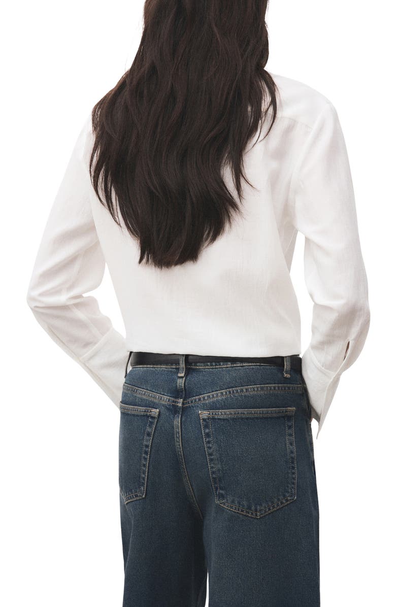 MANGO Embroidered Lace Inset Button-Up Shirt, Alternate, color, Off White