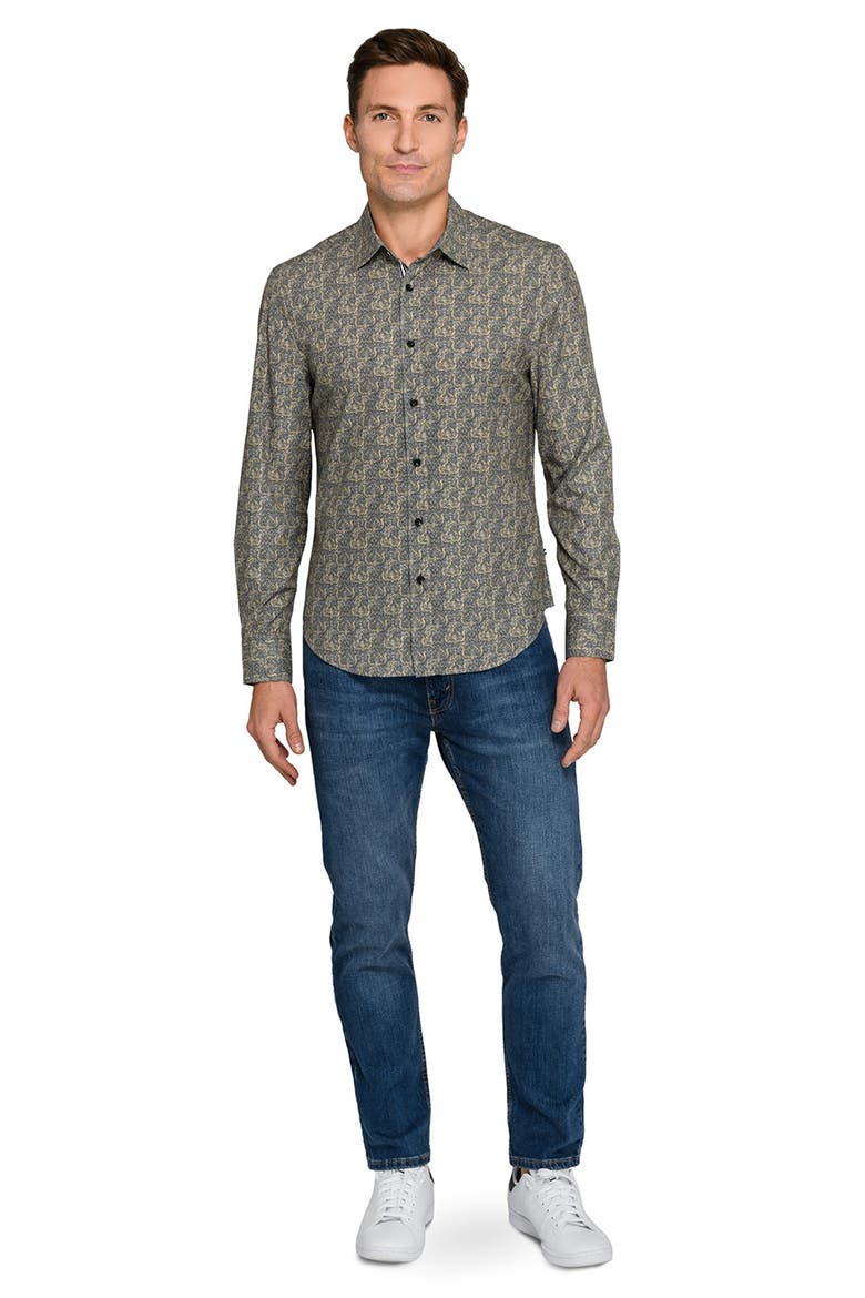 Ornate Print Woven Long Sleeve Basic, Alternate, color, OLIVE