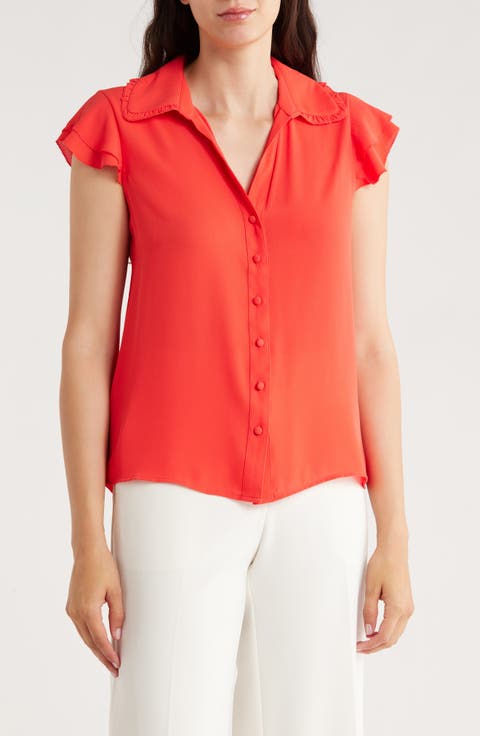Tiered Flutter Sleeve Button-Up Shirt