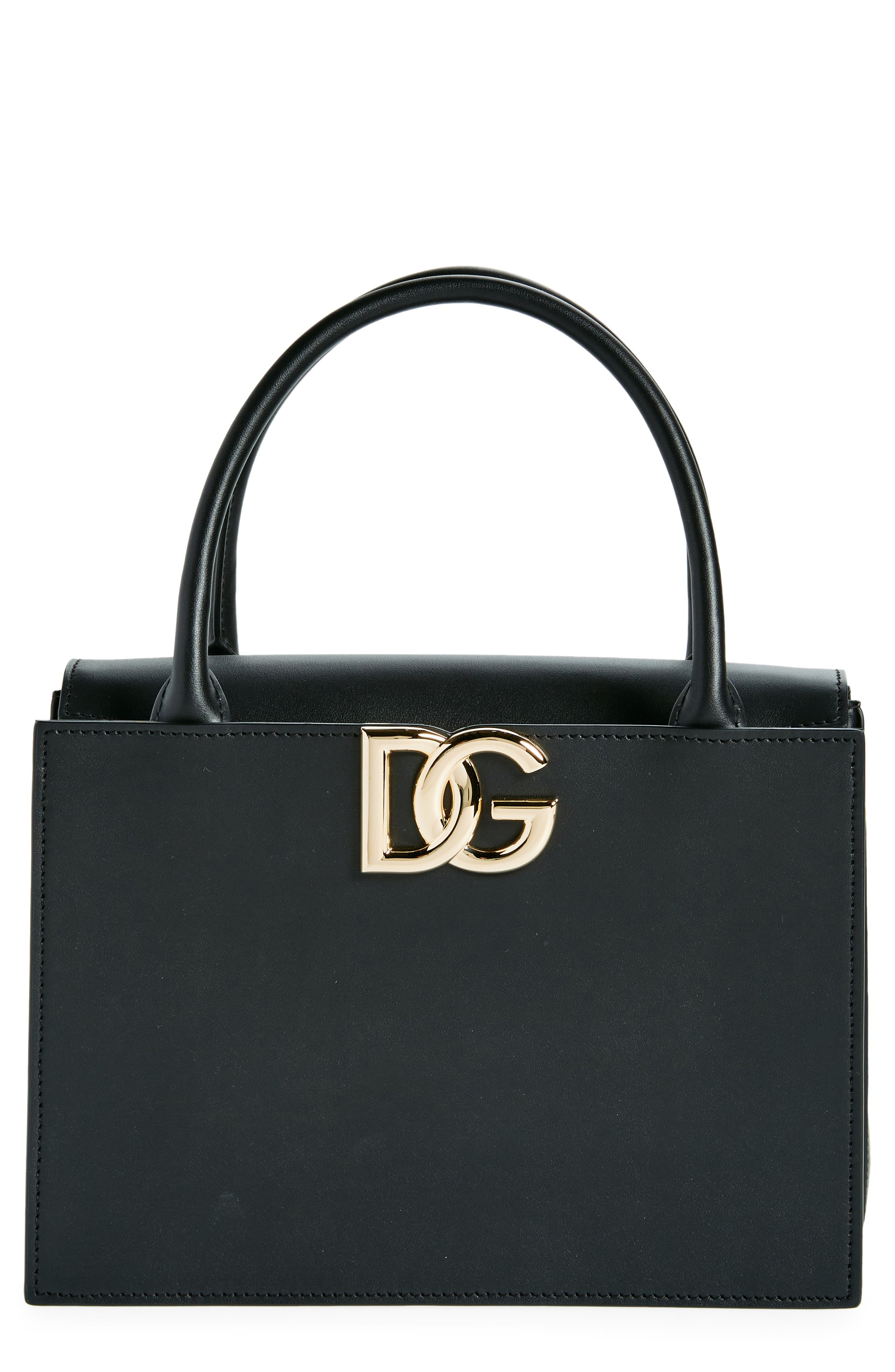 Dolce&Gabbana 3.5 Logo Leather Top Handle Bag, Main, color, Black
