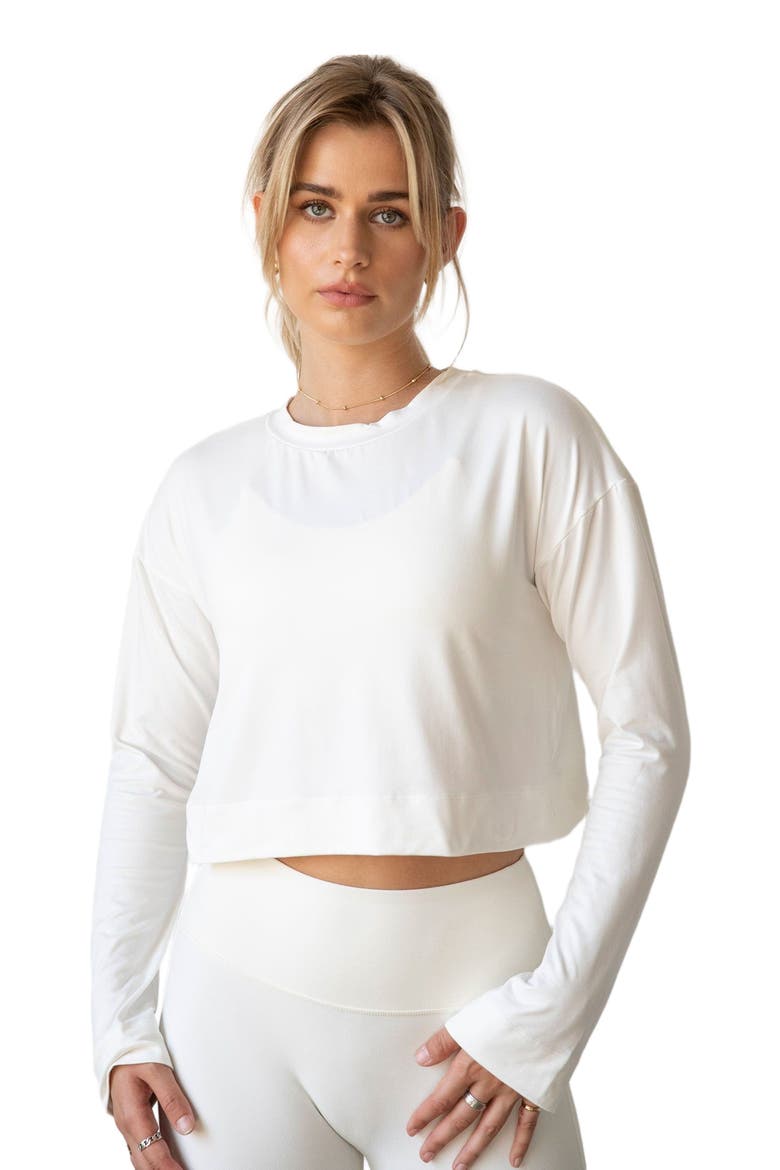 Go With The Flow Crop Long Sleeve Top, Alternate, color, Bone