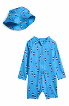 PL Baby by Petit Lem One-Piece Rashguard Swimsuit & Hat Set