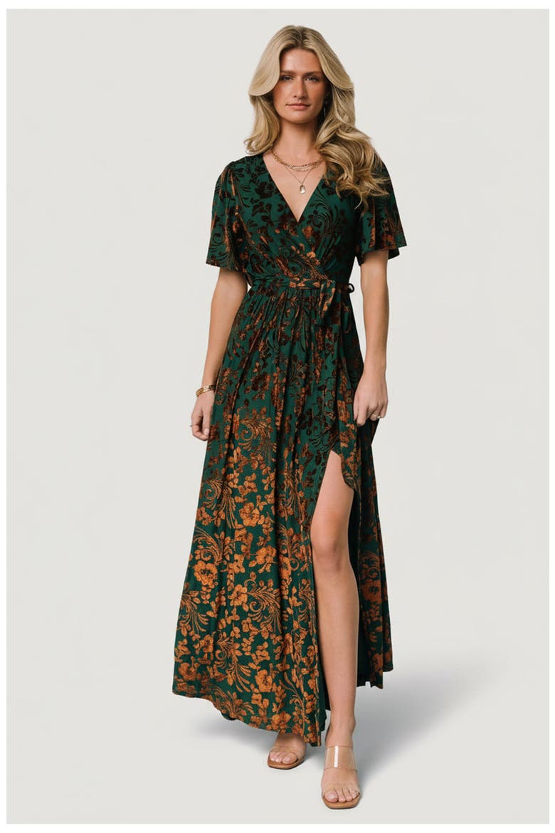 Uma Velvet Maxi Dress, Main, color, Bronze + Jade
