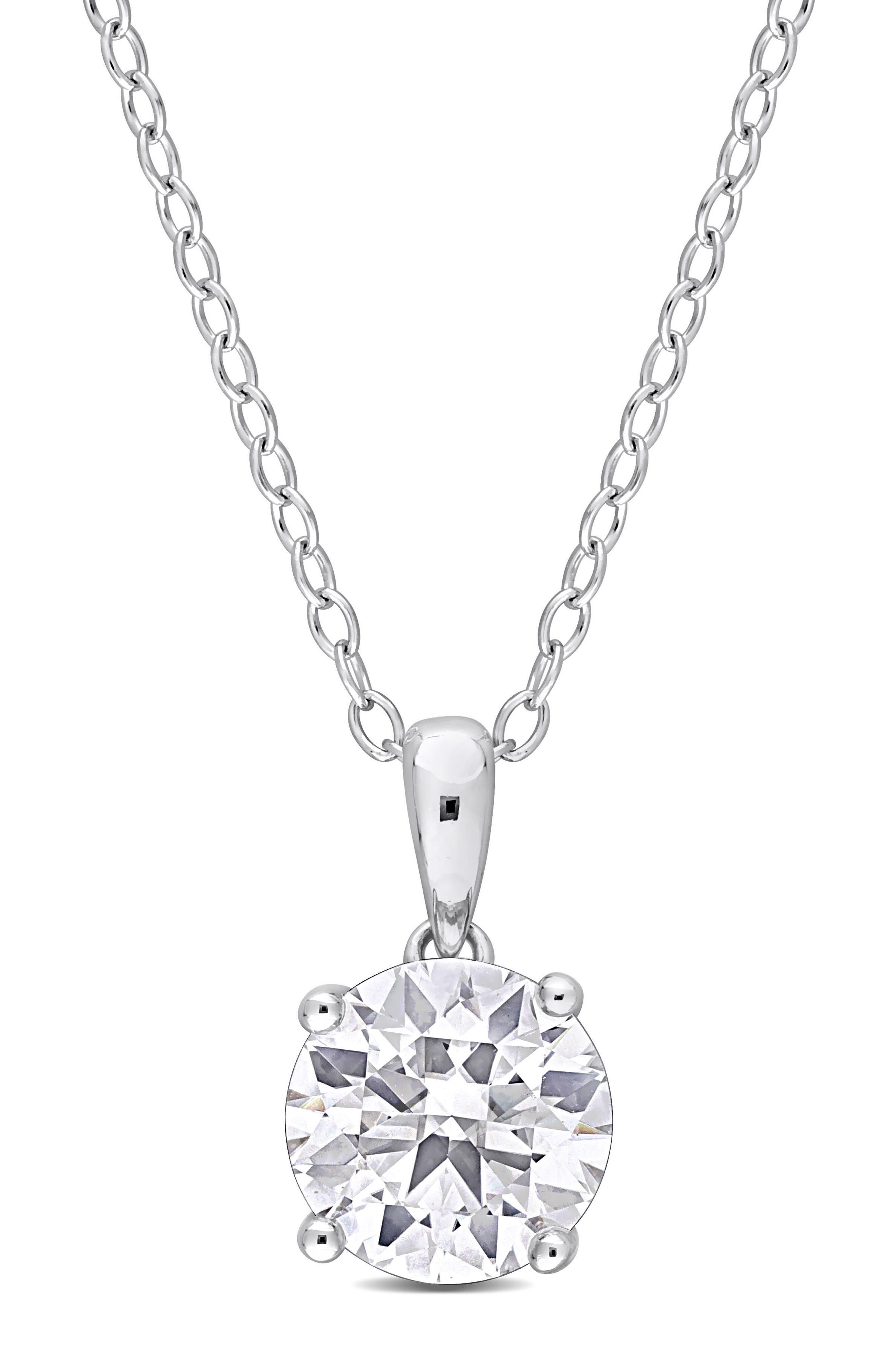 DELMAR Sterling Silver Round Lab Created Moissanite Pendant Necklace