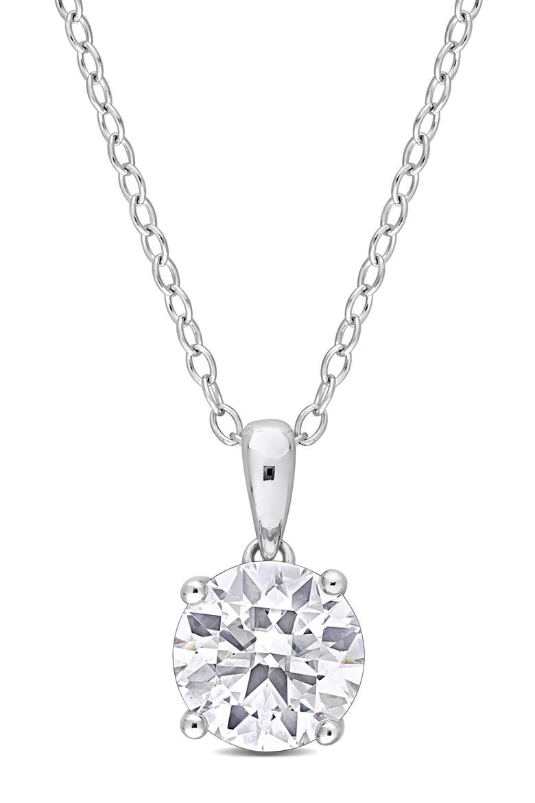 Sterling Silver Round Lab Created Moissanite Pendant Necklace, Main, color, SILVER