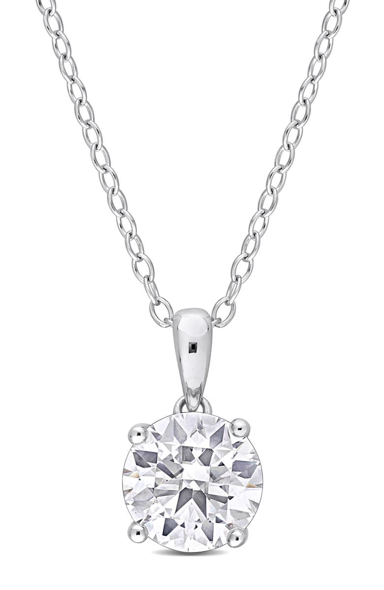 DELMAR Sterling Silver Round Lab Created Moissanite Pendant Necklace, Main, color, Silver