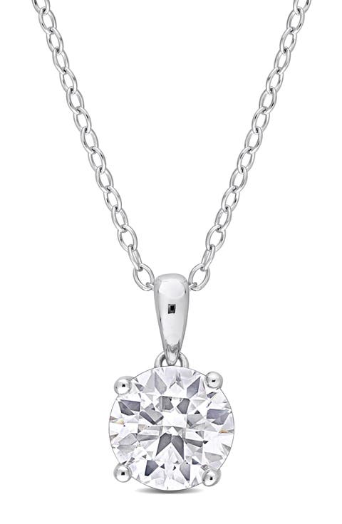 Sterling Silver Round Lab Created Moissanite Pendant Necklace