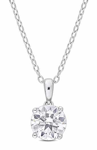 DELMAR Sterling Silver Round Lab Created Moissanite Pendant Necklace