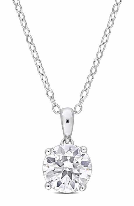 DELMAR Sterling Silver Round Lab Created Moissanite Pendant Necklace