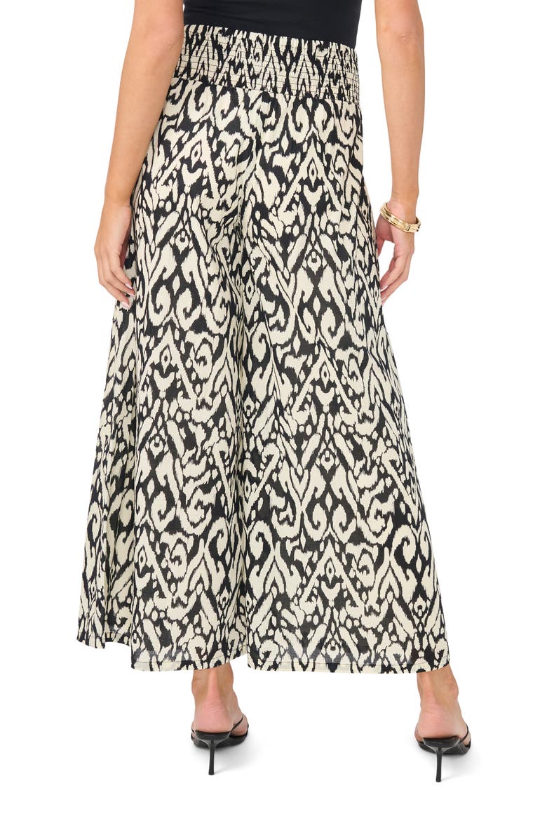 Abstract Ikat Print Cotton Crop Wide Leg Pants, Alternate, color, RICH BLACK