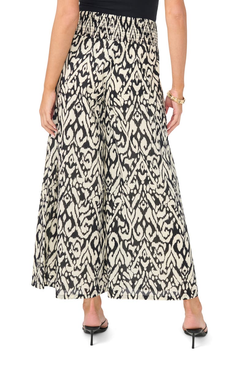 Vince Camuto Abstract Ikat Print Cotton Crop Wide Leg Pants, Alternate, color, Rich Black