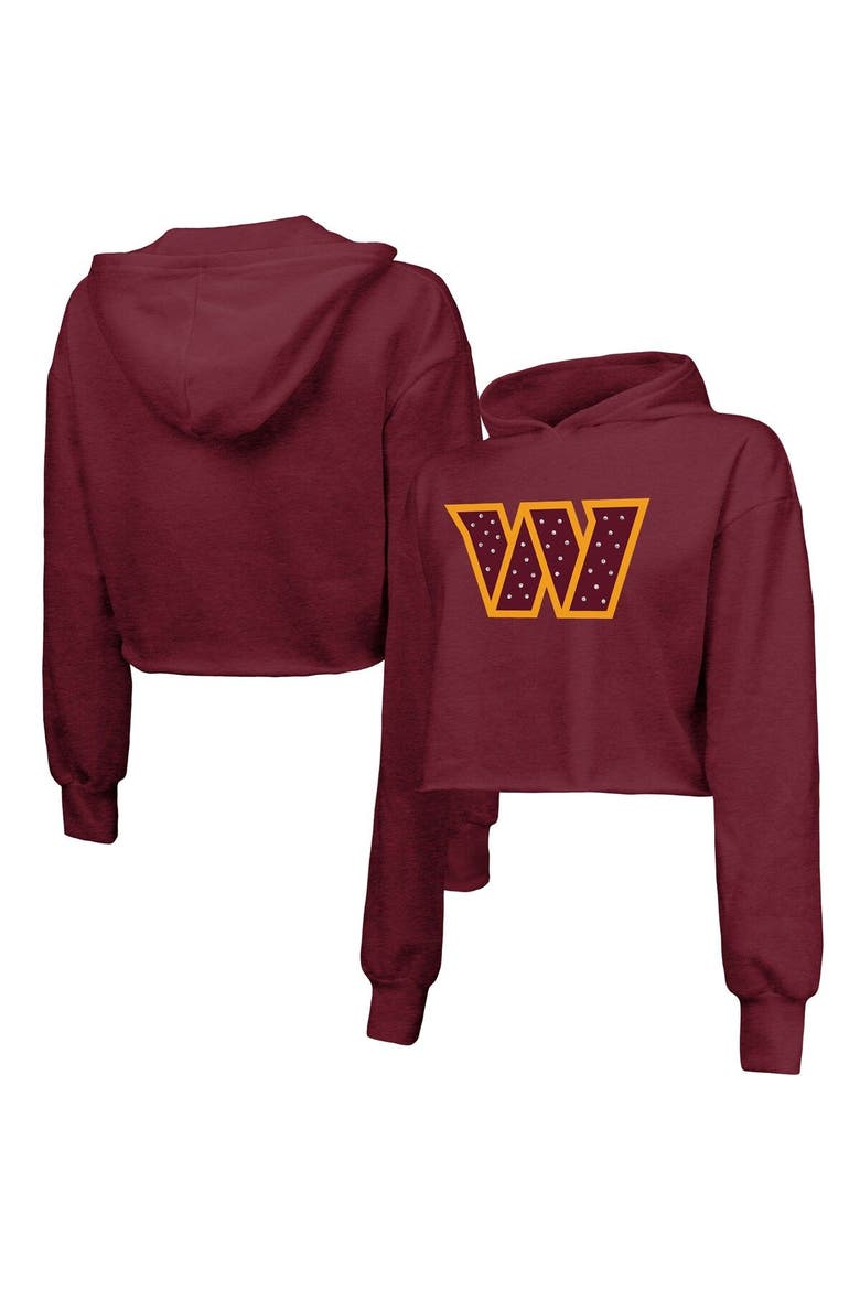 Women's Majestic Threads Burgundy Washington Commanders Bling Tri-Blend Cropped Pullover Hoodie, Main, color, Burgundy