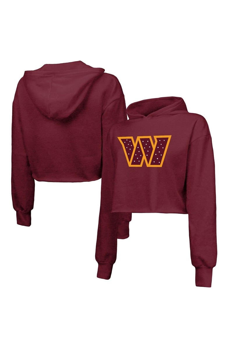 Majestic Threads Women's Majestic Threads Burgundy Washington Commanders Bling Tri-Blend Cropped Pullover Hoodie, Main, color, Burgundy