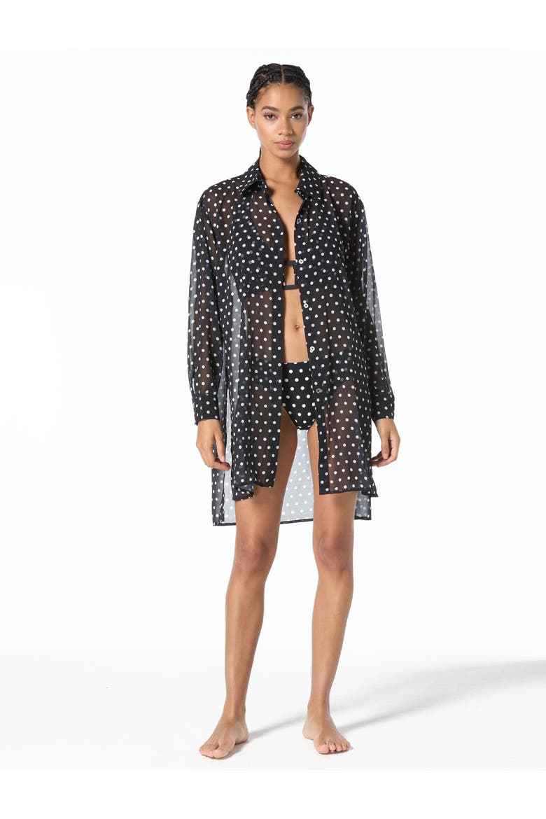 Classic Dot Cover Up Shirt Swim, Alternate, color, Black