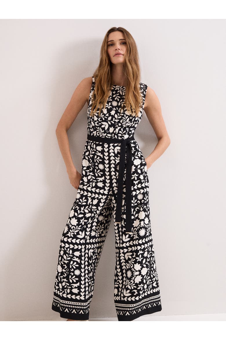 Cyra Printed Jumpsuit, Alternate, color, Black/Ivory