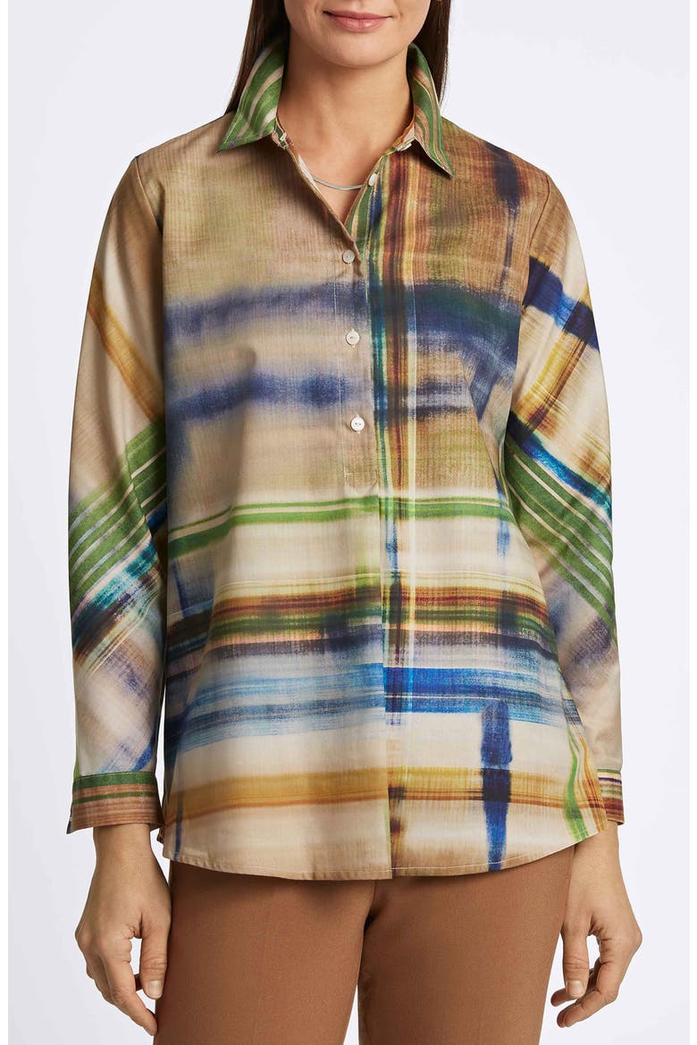 Delia Painterly Stripe Cotton Button-Up Shirt, Main, color, BLUE MULTI