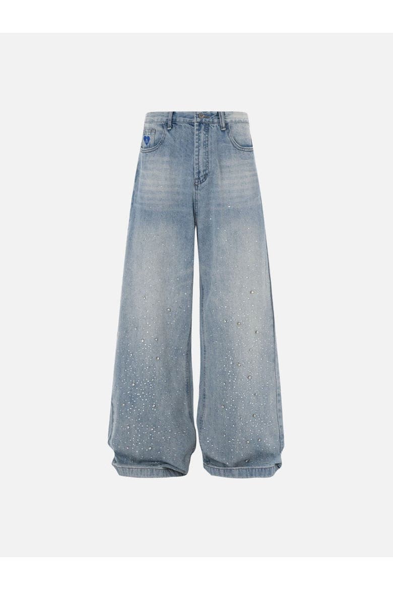 Rhinestone Baggy Jeans, Main, color, Blue