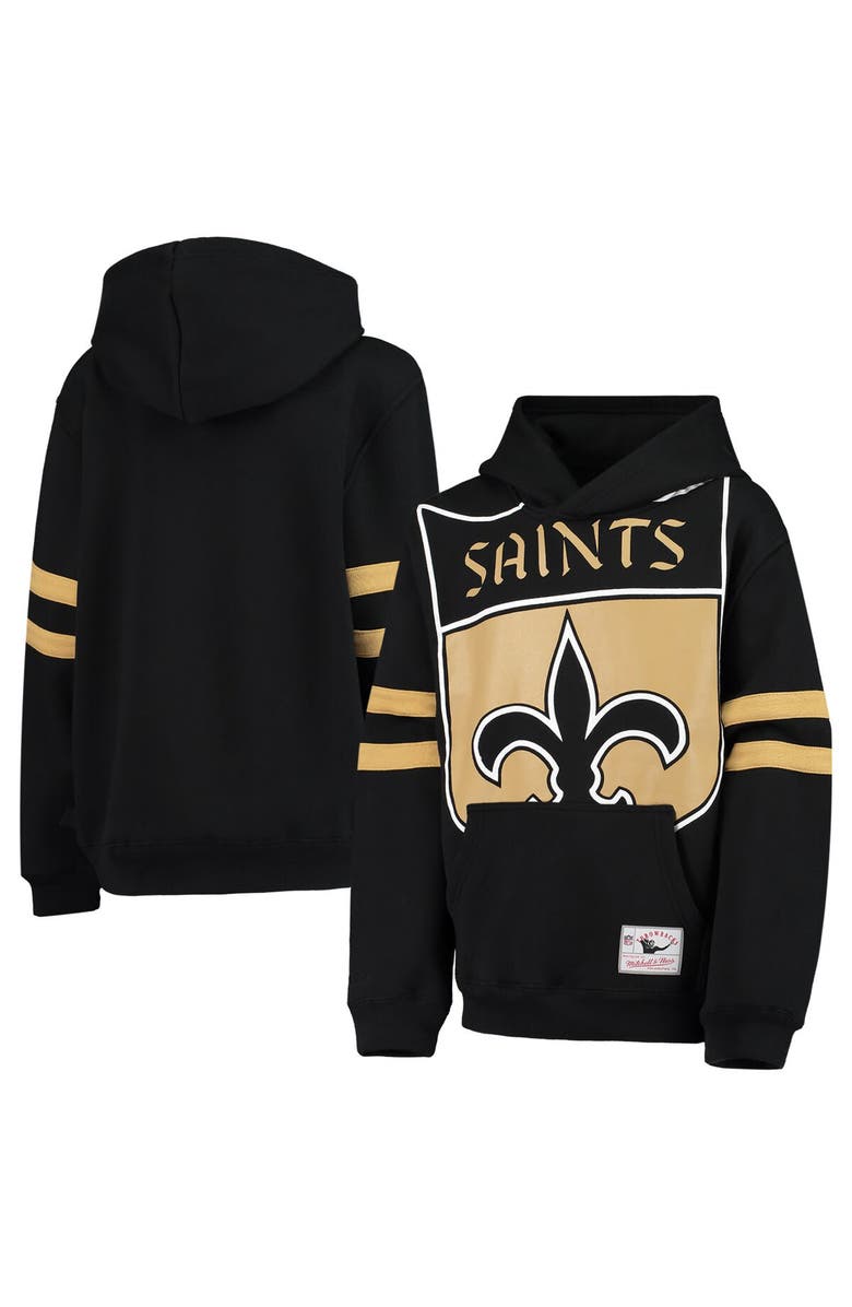 Mitchell & Ness Youth Mitchell & Ness Black New Orleans Saints Big Face Pullover Hoodie, Main, color, 