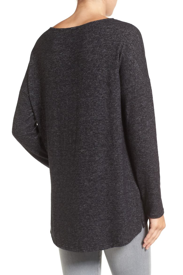Gibson Cozy Ballet Neck High/Low Pullover, Alternate, color, HEATHER BLACK