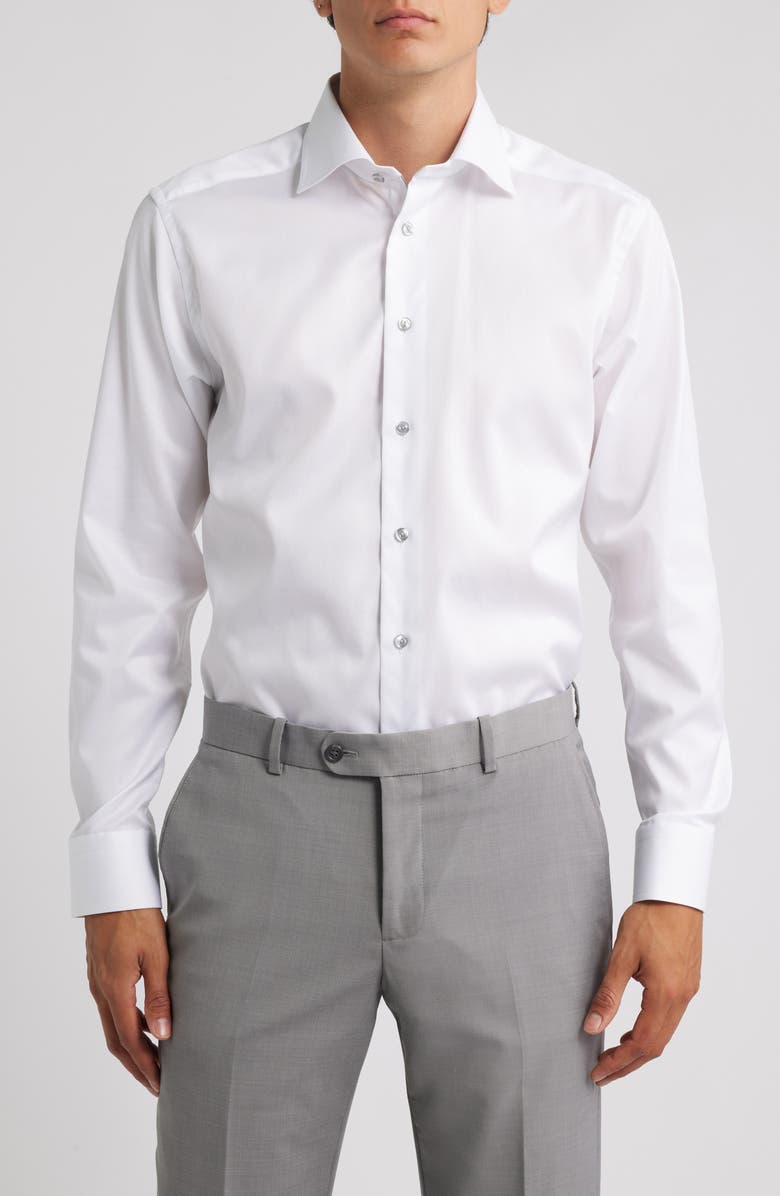 Slim Fit Solid White Cotton Twill Dress Shirt