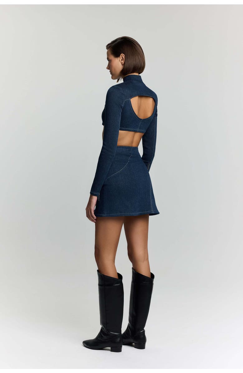 Jendue US Spin Denim Jacket - Cropped, Asymmetrical Zip Top, Alternate, color, Deep Blue