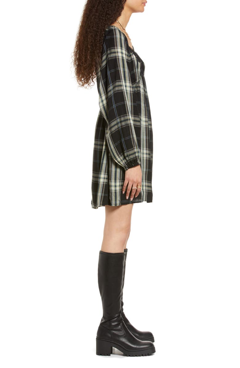 BP. Lacey Plaid Long Sleeve Babydoll Dress, Alternate, color,