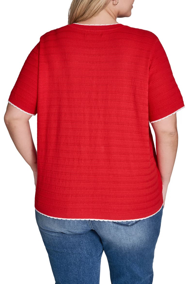 Short Sleeve Cotton Blend Sweater, Alternate, color, APPLE RED/ SOFT WHITE