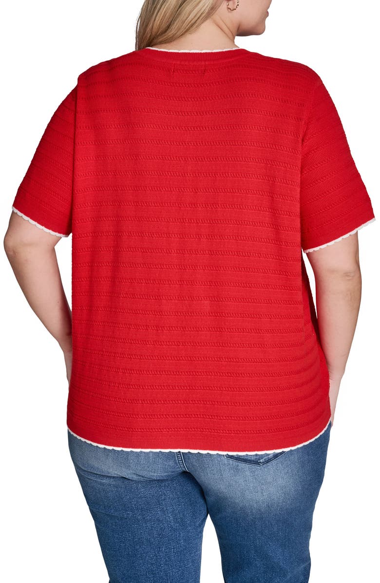 KARL LAGERFELD PARIS Short Sleeve Cotton Blend Sweater, Alternate, color, Apple Red/ Soft White