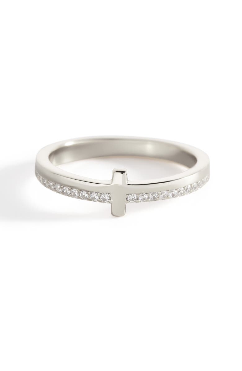 Mint & Lily Let God Be In Control Golden Cross Ring, Alternate, color, Sterling Silver