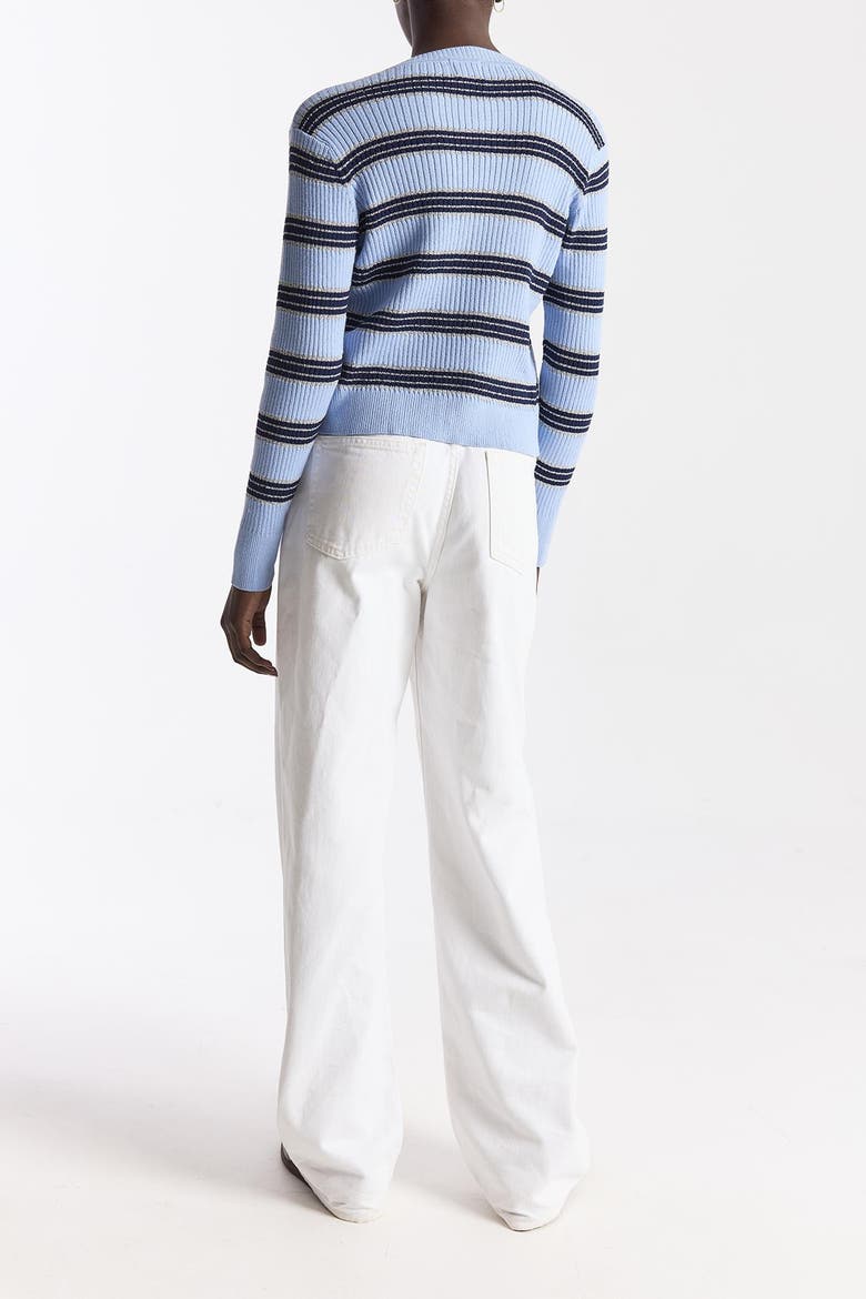 Stripe Rib Cardigan, Alternate, color, Skyline/Navy, Silver Lurex