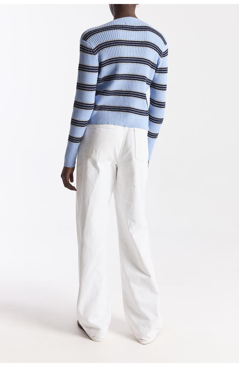 WISPR Stripe Rib Cardigan, Alternate, color, Skyline/Navy, Silver Lurex