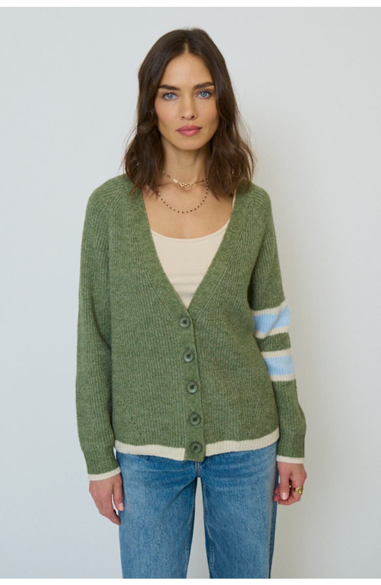 Central Park West Marley Varsity Cardigan, Main, color, Green