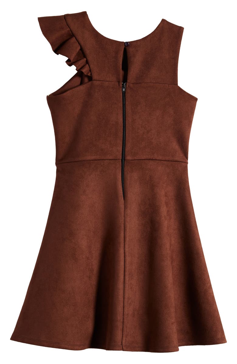 Ava & Yelly Kids' One-Shoulder Ruffle Scuba Dress, Alternate, color, Chocolate