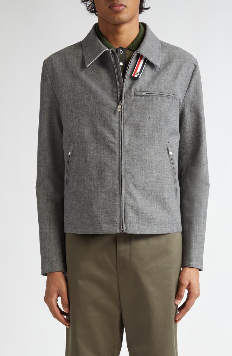 Thom Browne Fit 2 Wool Hopsack Golf Jacket, Main, color, Medium Grey