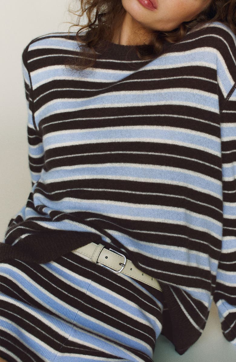 Reformation Cashmere Blend Sweater, Alternate, color, Ice Water Multi Stripe