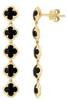 EFFY 14K Yellow Gold Onyx Clover Linear Drop Earrings