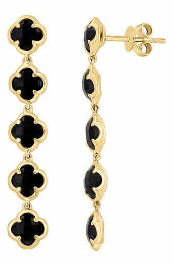 EFFY 14K Yellow Gold Onyx Clover Linear Drop Earrings
