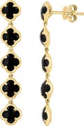 EFFY 14K Yellow Gold Onyx Clover Linear Drop Earrings