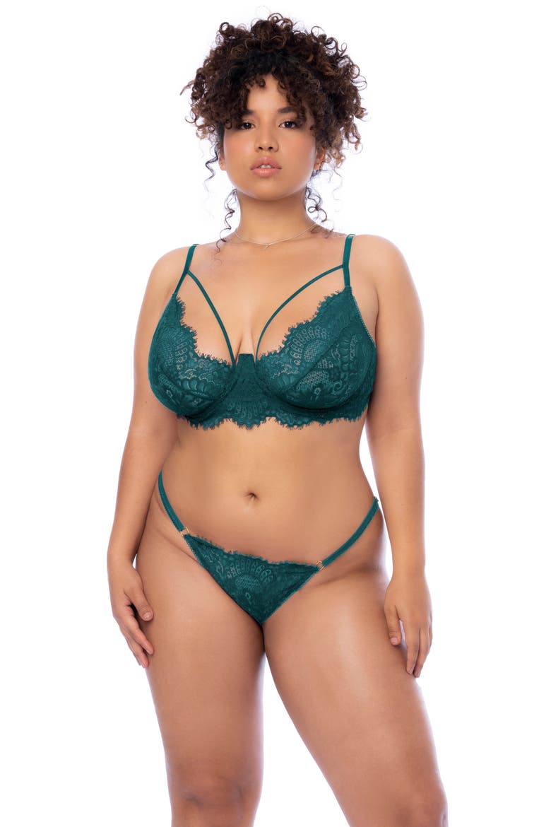Eyelash Lace Underwire Bra, Thong & Garter Belt Set, Alternate, color, SEA GREEN