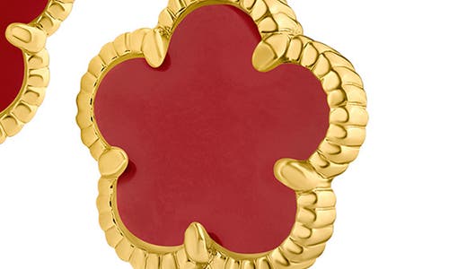 Cz By Kenneth Jay Lane Faux Coral Clover Cubic Zirconia Pavé Hoop Earrings In Gold