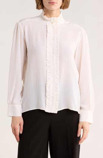 SANDRO Patie Ruffle Silk Button-Up Shirt