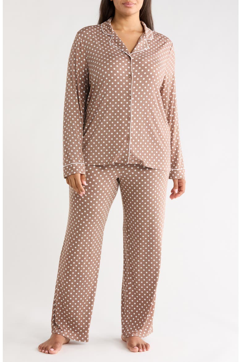 Moonlight Eco Knit Pajamas, Main, color, BROWN- IVORY EVEN DENSE DOT